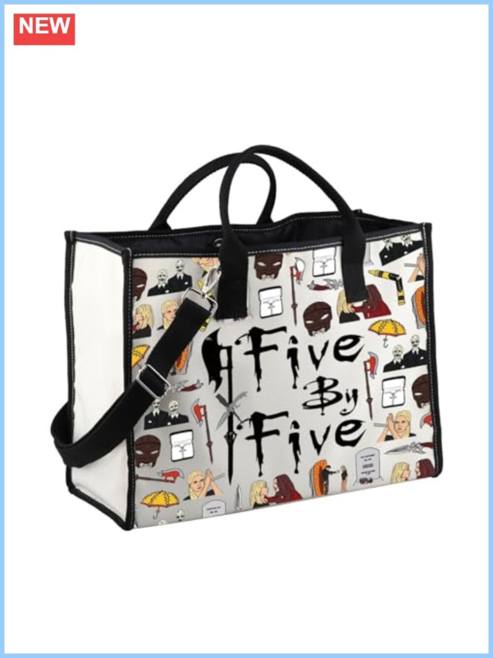Cotton Canvas Tote Bag with Vampire Character Design, Large Capacity, Zipper